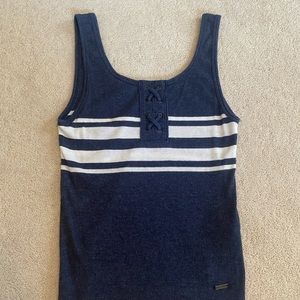 Navy and White Cropped Tank Top